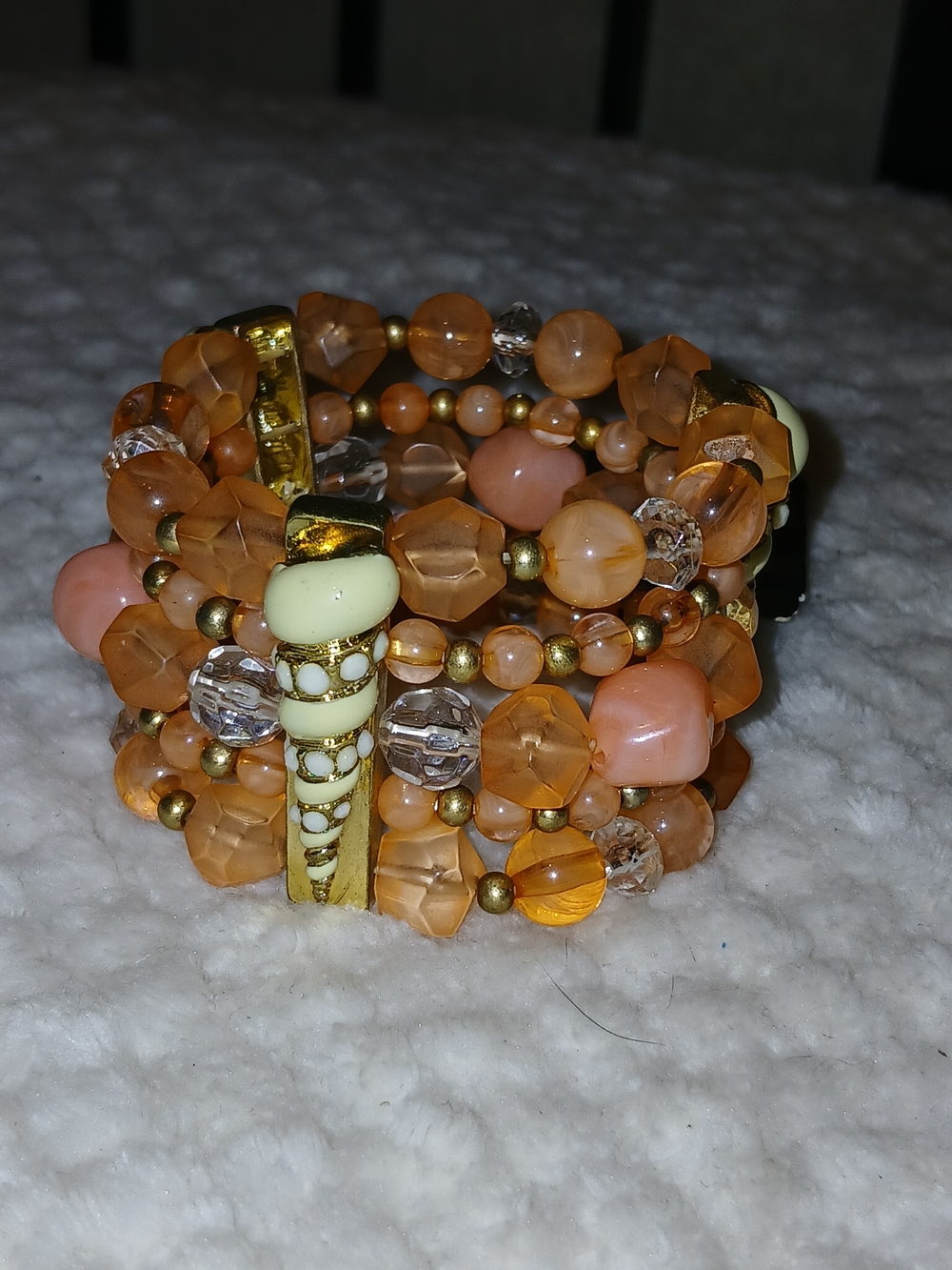 Newport Orange Beaded Multi-Strand Stretch Bracelet with Gold Accents